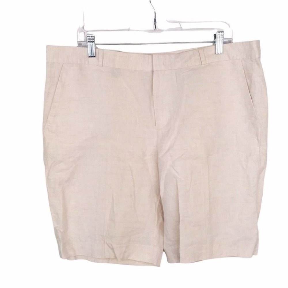 Banana Republic Factory 10" Linen Blend Cream Casual Minimalist Pockets Shorts